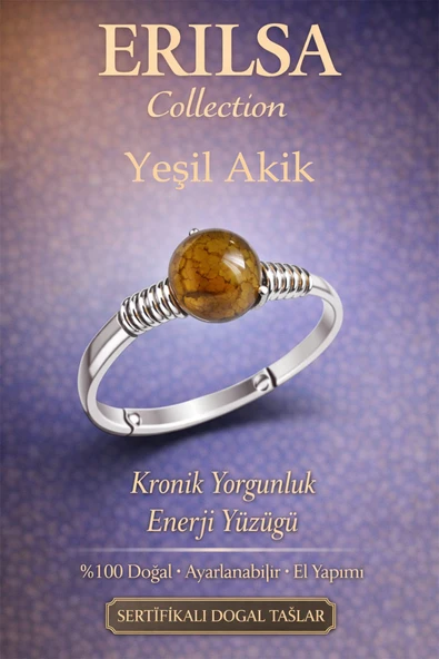 Sertifikalı Kronik Yorgunluk Enerji Yüzüğü – Yeşil Akik Ayarlanabilir İnce Kasa Yengeç Terazi Burcu ürün görseli 1