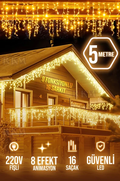 rkmstore Saçak Led 16 Sarkıt Gün Işığı Fişli Eklemeli 4 Metre 8 Fonksiyonlu ürün görseli 1