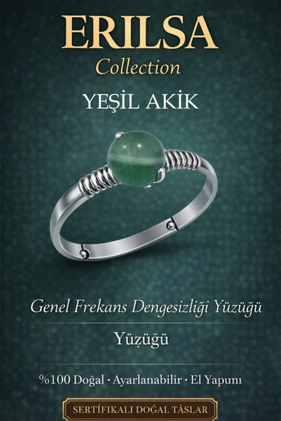 Sertifikalı Genel Frekans Dengesizliği Enerji Yüzüğü – Yeşil Akik Ayarlamalı Boğa Terazi Yengeç ürün görseli 1