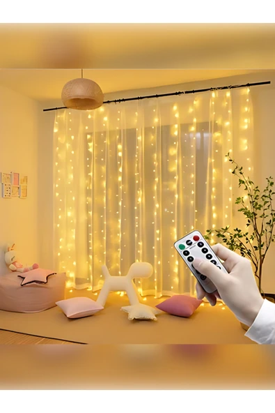 rkmstore Kumandalı 8 Ayrı Moda Sahip 3mx3m ( 300 Cm X 300 Cm ) Dekoratif Perde Led Peri Led Usb Gün Işığı ürün görseli 1