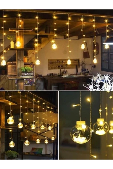 rkmstore Dekoratif Işıklı Saçaklı Top Perde Led Fişli 8 Fonksiyonlu Günışığı ürün görseli 1