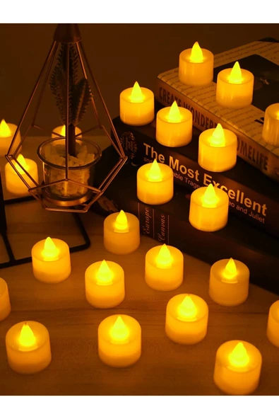 rkmstore Led Mum 12’li Tealight Set Pilli Dumansız Dekoratif LED Mum Sarı Işık Ortam Aydınlatma ürün görseli 1