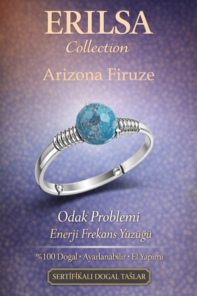 Sertifikalı Odak Güçlendirme Enerji Yüzüğü – Arizona Firuze Ayarlanabilir İnce Yay Kova Balık Burcu ürün görseli 1