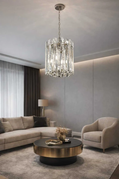 Bohem Aydınlatma Krom Kristal Cam Taşlı Belek Tekli Sarkıt Modern Avize ürün görseli 1
