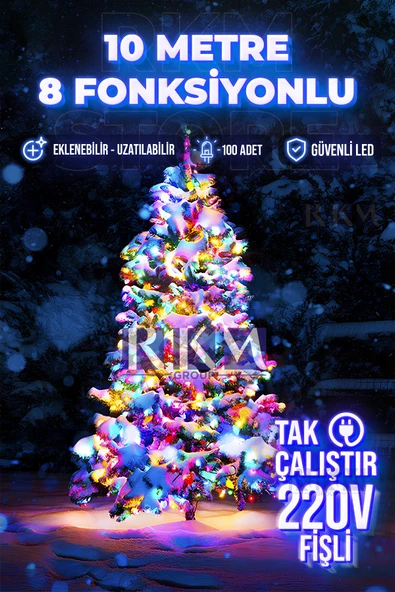 rkmstore 10 Metre Rgb 100 Ledli Fişli 8 Fonksiyonlu Yılbaşı Ağacı Işığı Organizasyon Led Işık ürün görseli 1