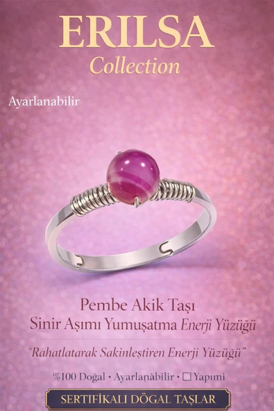 Sertifikalı Sinir Aşımı Yumuşatma Enerji Yüzüğü – Pembe Akik Taşı Ayarlamalı Yengeç Balık Terazi ürün görseli 1