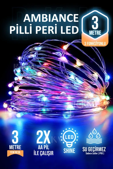 rkmstore Dekoratif 3 Metre Rgb Pilli Peri Led Aydınlatma Fonksiyonlu Parti Yılbaşı Süsleme ürün görseli 1