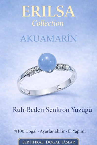 Sertifikalı Ruh Beden Senkron Yüzüğü – Akuamarin Ayarlanabilir İnce Kasa Balık Kova Terazi Burcu ürün görseli 1