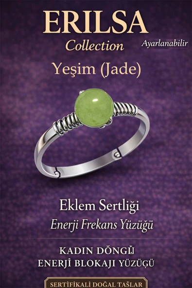 Sertifikalı Eklem Sertliği Enerji Yüzüğü – Açık Yeşim (Jade) Taşı Ayarlamalı İnce Boğa Oğlak Terazi ürün görseli 1