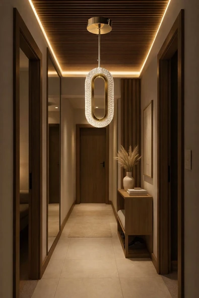 Bohem Aydınlatma Elips Tavana Sıfır 3 Renk LED Gold Modern Avize Antre/Hol Banyo/Mutfak Avizesi ürün görseli 1