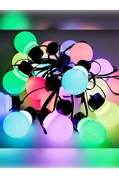 rkmstore 5 Metre RGB Top LED Işık 20 LED – 220V Fişli Tak Çalıştır Dekoratif İç Dış Mekan Aydınlatma Süsleme ürün görseli 1