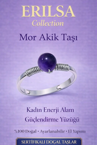 Sertifikalı Kadın Enerji Alan Güçlendirme Yüzüğü – Mor Akik Taşı Ayarlamalı İnce Akrep Oğlak Kova ürün görseli 1