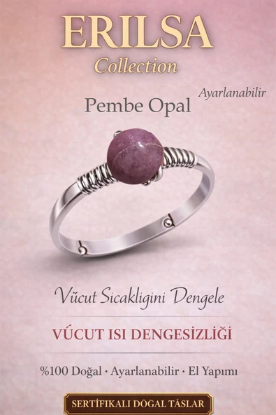 Sertifikalı Vücut Isı Denge Enerji Yüzüğü – Pembe Opal Ayarlamalı İnce Kasa Boğa Yengeç Balık Burcu ürün görseli 1