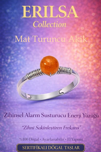 Sertifikalı Zihinsel Alarm Susturucu Yüzük – Mat Turuncu Akik Ayarlamalı İnce Kasa Koç Aslan Başak ürün görseli 1