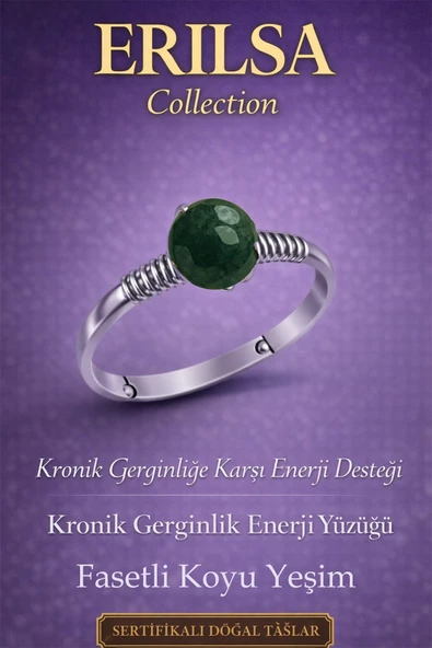 Sertifikalı Kronik Gerginlik Enerji Yüzüğü – Fasetli Koyu Yeşim Ayarlamalı Oğlak Akrep Başak Burcu ürün görseli 1