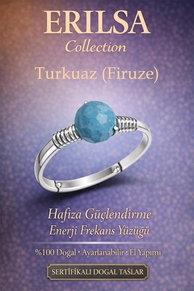 Sertifikalı Hafıza Güçlendirme Enerji Yüzüğü – Turkuaz Firuze Ayarlanabilir İnce İkizler Kova Burcu ürün görseli 1