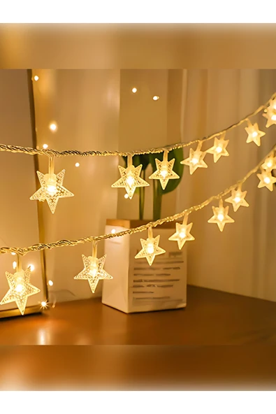 rkmstore Yıldız Led Işık 5 Metre – 20 Yıldızlı Gün Işığı Fişli Dekoratif Ramazan ve Süsleme Led Aydınlatma ürün görseli 1