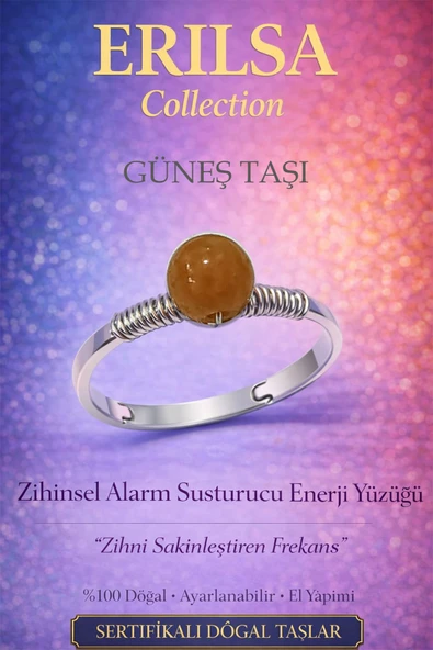 Sertifikalı Zihinsel Sakinleşme Enerji Yüzüğü – Güneş Taşı Ayarlamalı İnce İkizler Terazi Kova Burcu ürün görseli 1