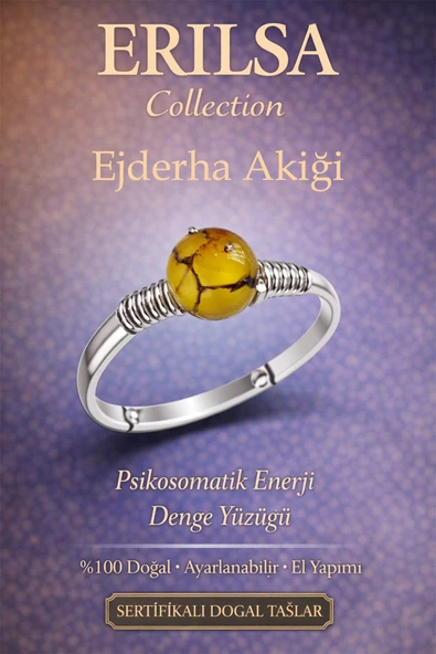 Sertifikalı Psikosomatik Denge Enerji Yüzüğü – Ejderha Yeşil Akik Ayarlamalı İnce Koç Akrep Burcu ürün görseli 1