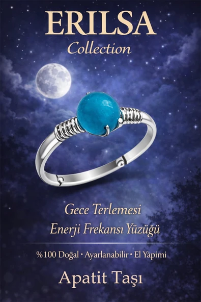 Sertifikalı Gece Terlemesi Enerji Yüzüğü – Apatit Taşı Ayarlanabilir İnce Kasa Balık Yengeç Kova ürün görseli 1