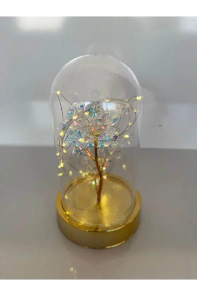 rkmstore Sevgililer Ve Anneler Gününe Özel Hediyelik Dekoratif Solmayan Sonsuzluk Güllü Işıklı Ledli Fanus ürün görseli 1
