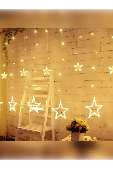 rkmstore Dekoratif Yıldızlı Perde Led – 12 Sarkıt Saçak Led Gün Işığı Fişli Eklemeli 8 Fonksiyonlu Aydınlatma ürün görseli 1