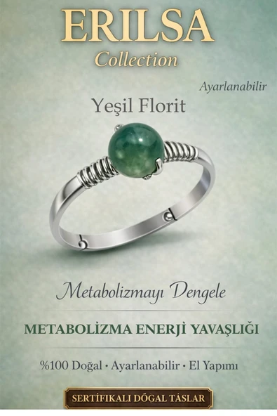 Sertifikalı Metabolizma Enerji Yüzüğü – Yeşil Florit Ayarlanabilir İnce Kasa Başak Oğlak Kova Burcu ürün görseli 1