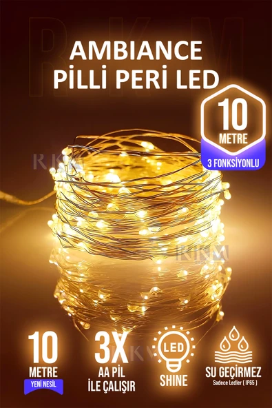 rkmstore Peri Led Işık 10 Metre Gün Işığı 3 Pilli Fonksiyonlu  Dekoratif Led Işık ürün görseli 1