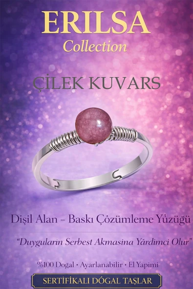 Sertifikalı Dişil Alan Baskı Çözüm Enerji Yüzüğü – Çilek Kuvars Ayarlanabilir Boğa Terazi Balık Burcu ürün görseli 1
