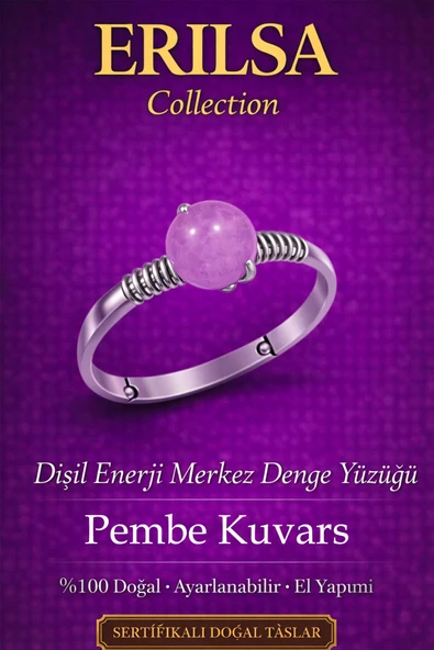 Sertifikalı Dişil Enerji Merkez Denge Yüzüğü – Pembe Kuvars Taşı Ayarlamalı İnce Boğa Terazi Balık ürün görseli 1