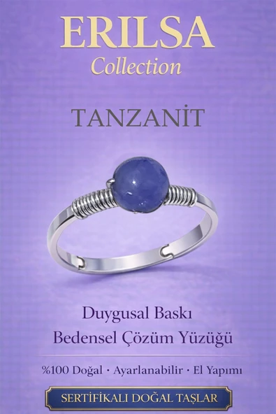 Sertifikalı Duygusal Baskı Enerji Yüzüğü – Tanzanit Ayarlanabilir İnce Kasa Balık Kova Yay Burcu ürün görseli 1