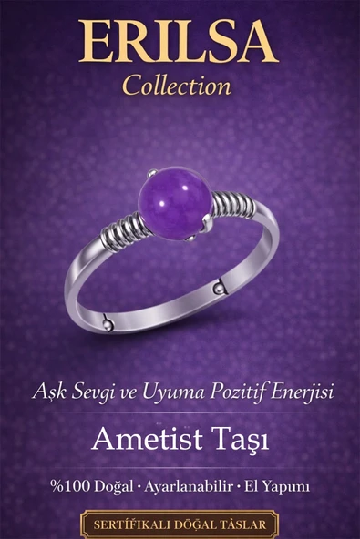 Sertifikalı Aşk Sevgi ve Uyum Enerji Yüzüğü – Ametist Taşı Ayarlamalı İnce Kasa Kova Balık Yay Burcu ürün görseli 1