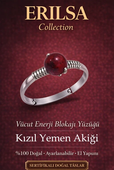 Sertifikalı Vücut Enerji Blokaj Yüzüğü – Kızıl Yemen Akiği Ayarlamalı İnce Kasa Koç Aslan Akrep Burç ürün görseli 1