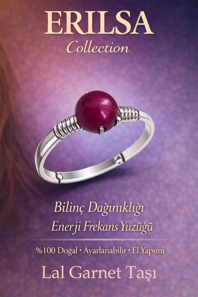 Sertifikalı Bilinç Dağınıklığı Enerji Yüzüğü – Lal Garnet Ayarlamalı İnce Kasa Koç Aslan Oğlak Burcu ürün görseli 1