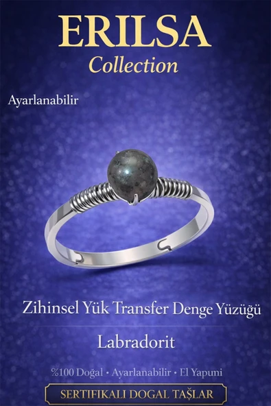Sertifikalı Zihinsel Yük Transfer Denge Yüzüğü – Labradorit Ayarlamalı İnce Kasa Kova Akrep Yay Burç ürün görseli 1