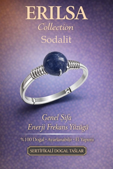 Sertifikalı Genel Şifa Zeka Mantık Enerji Yüzüğü – Sodalit Ayarlanabilir İnce Kasa Yay Kova Burcu ürün görseli 1