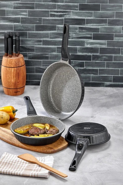 Cooker 3 Parça Granit Döküm Tava Seti 20–24–28 cm CKR3898 ürün görseli 1