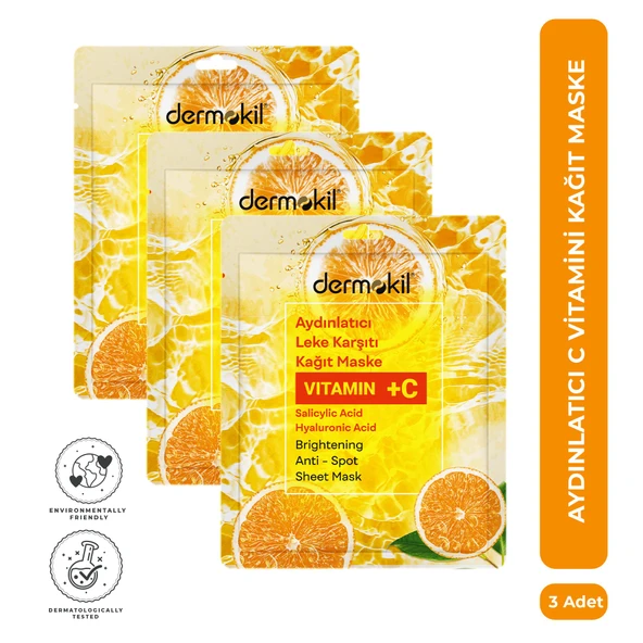 Dermokil Aydınlatıcı C Vitaminli Kağıt Yüz Maskesi 20 ml x 3 Adet ürün görseli 1