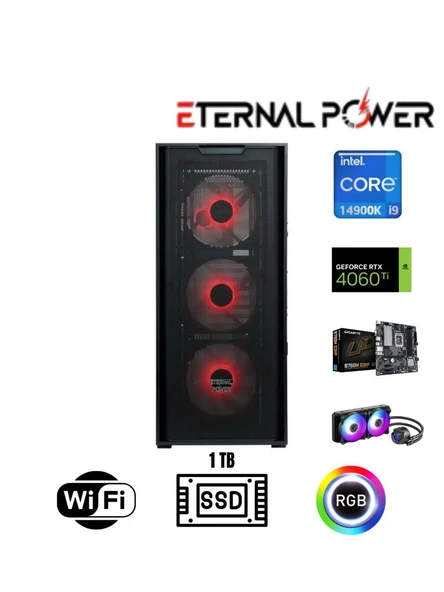 Eternal Power Intel i9 14900K RTX 4060 Ti Gaming PC | 16GB DDR5 | 1TB NVMe M.2 | B760M WiFi | 750W | 240mm Sıvı Soğutma ürün görseli 1