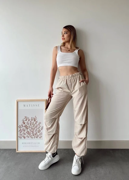 Paraşüt pantolon bej ürün görseli 1