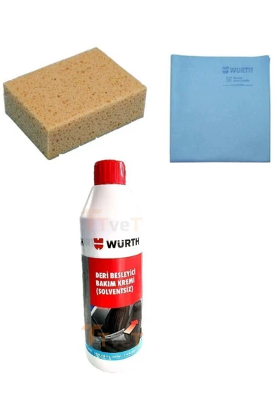 Würth Tvet 3 Lü Set Süngeri, Sentetik Güderi Bez, Deri Besleyici Temizleyici Bakım Kremi 500 ml ürün görseli 1