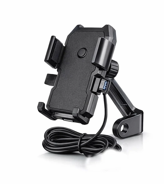 Motosiklet Ayna Bağlantılı USB Şarjlı Telefon Tutucu Eller Serbest ürün görseli 1