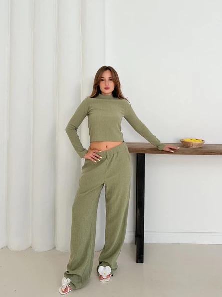 Balıkçı yaka örme takım mint - Resim 4