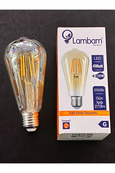 LAMBAM 4 WATT E27 DUYLU 270 LÜMEN 2500 KELVİN GÜNIŞIĞI DİMMERLİ ST64 LED RUSTİK AMPUL 3 Adet ürün görseli 1