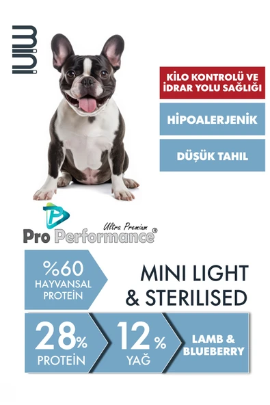 Pro Performance Light ve Kısır Mini Irk Kuzu Etli ve Yaban Mersinli Köpek Maması 7 kg ürün görseli 1