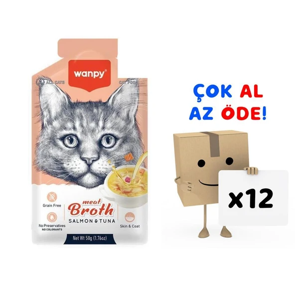 Wanpy Somonlu ve Ton Balıklı Kedi Çorbası 50 Gr 12'li Paket ürün görseli 1
