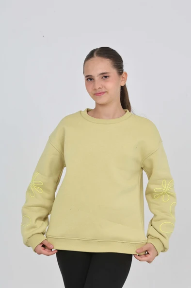Toontoy Kız Çocuk Relax Fit Bisiklet Yaka Düşük Omuz Sweatshirt ürün görseli 1