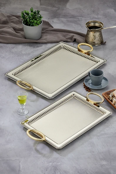 Cooker 2'li Metal Dikdörtgen Sunum Tepsisi 50x32 cm ve 44x25 cm ürün görseli 1