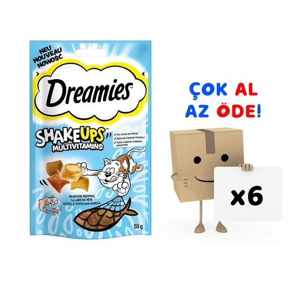Dreamies ShakeUps Multivitaminli Deniz Ürünleri Kedi Ödül Maması 55 Gr 6'lı Paket ürün görseli 1