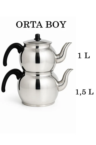 Alüminyum Küre Çaydanlık Orta Boy Siyah Kulp - Resim 3